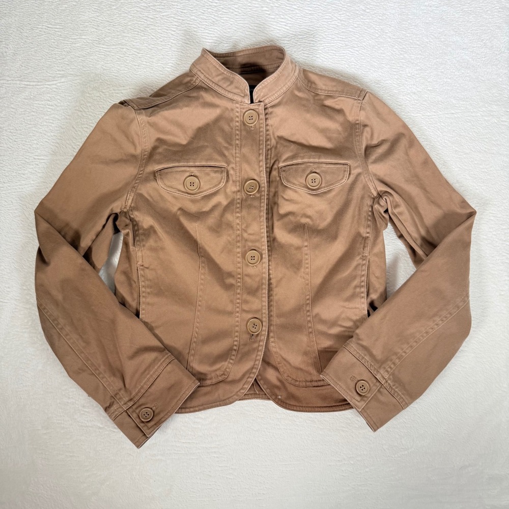 New York & Co Brown Utility Jacket Women's Cropped Military Safari Y2K Sz 2